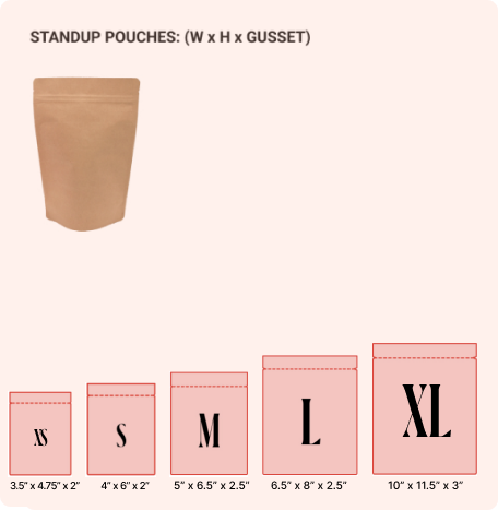 Stand up pouch sizes